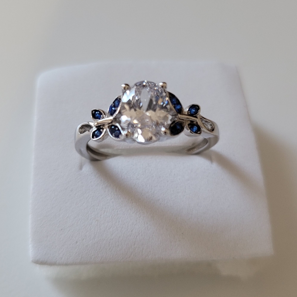 Sterling Silver Double Butterfly Clear CZ Ring